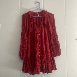 Free People Burgundy Shorter Red Dress